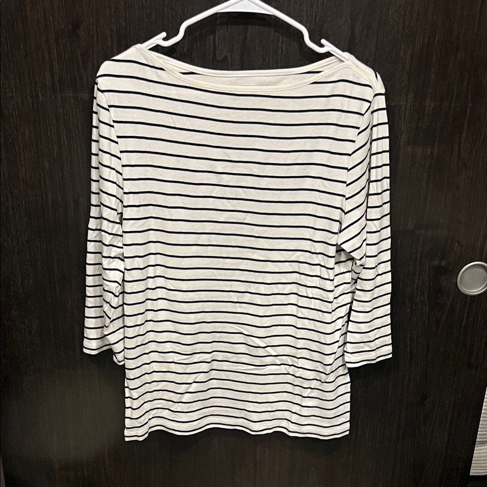 Caslon Black and White Striped Long Sleeve Top